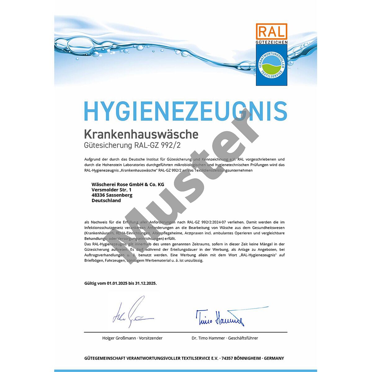 ral hygienezeugnisse 2026 1 produktbild hygienezeugnisse krankenhauswäsche