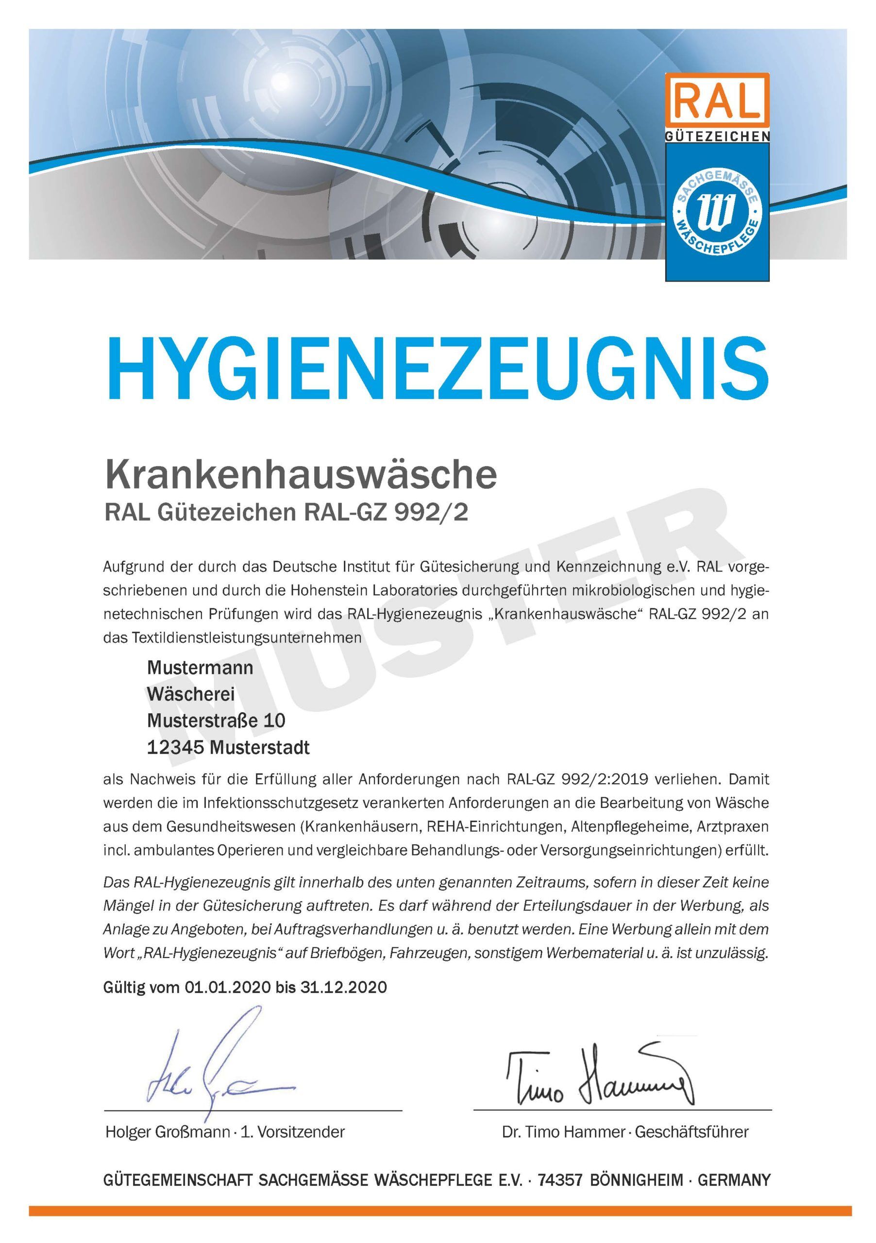 ral hygienezeugnisse 2022 3 hygienezeugnis für wäscherei rose muster ral-gz 992/2