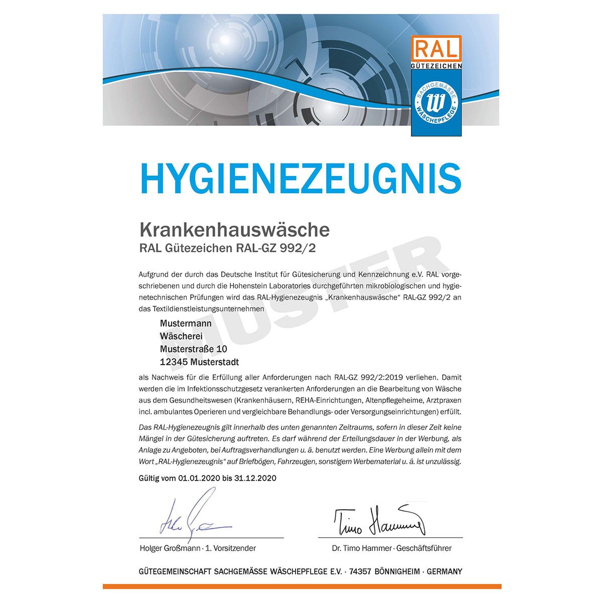 ral hygienezeugnisse 2022 1 hygienezeugnis ral-gz 992/2 muster